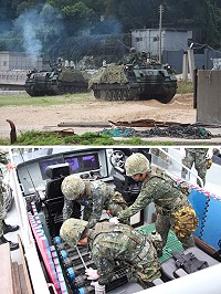 (上圖)反登陸作戰演練實況。(下圖)離島海上運補演練實況。(圖/文:江耿逸)