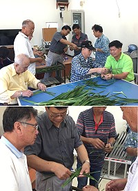 　連江縣退休公教協會昨日辦理傳統點心草包編織烹製課程，讓少見的「草包飯」重現江湖。（圖／文：馮紹夫）
