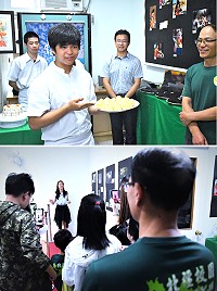 　東引國中辦理技藝教育成果展及第一屆攝影展，劉詠憶、林翔翊、陳柏恩三位畢業生大方分享自己的創作理念及學習烘焙的心得。（圖／文：陳其敏） 