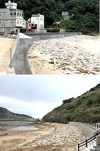 　颱風季來臨，北竿后澳前後港景觀防波堤接近完工。（圖／文：陳鵬雄）