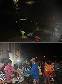 　2018北竿海洋之旅橋仔牽罟登場，遊客熱情參與體驗，現場有小吃攤販以及免費魚丸、淡菜讓遊客享用。（圖／文：馮紹夫）