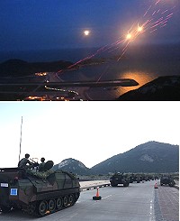 　北竿守備大隊實施防衛性武器操演，交叉火網彷彿置身槍林彈雨中。（圖／文：馮紹夫）