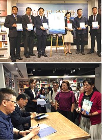 　遠見天下文化、連江縣政府聯合出版《潮向馬祖》新書4日台北發表會揭書儀式，縣長劉增應、作家苦苓在現場讀者簽書會。（圖：連江縣政府）