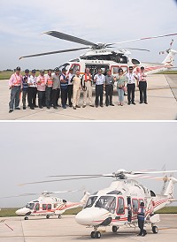 　凌天航空2架全新AW169型直升機昨日完成馬祖航路試飛，月底就能進駐馬祖，24小時全天待命，提供馬祖鄉親服務。（圖／文：馮紹夫）