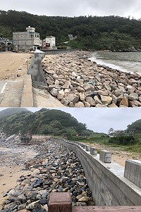 北竿后澳及坂里海堤完工後首度面臨颱風,均安然通過中颱考驗。(圖/文:陳鵬雄)