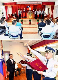 　連江縣警察局南竿、莒光及東引三警察所所長走馬換將，分別由李政餘、林俊欣、張嘉成接任。縣警局16日上午舉辦聯合交接典禮，由縣長劉增應親自布達命令、監交、監誓。（圖／文：曹重偉）