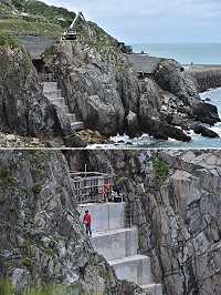 東引峰虎角濱海坍方路段,鄉公所採行階梯式的混凝土澆灌工法,達到護坡護路基的作用。(圖/文:陳其敏)