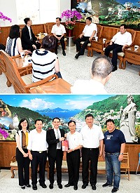 因應凌天航空將於今年8月進駐備勤,在地服務長達18年的德安航空要暫時撤出馬祖;德安航空總經理郭卜瑞、監察人張雪梅一行27日下午專程拜會縣府辭行,受到縣長劉增應、立委陳雪生、議長張永江的歡迎。(圖/文:曹重偉)