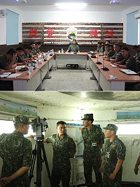 (上圖)指揮官聽取南竿守備大隊任務簡報。(下圖)指揮官視導莒光地區觀測所。(圖/文:洪彩詒)