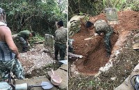 馬防部對於無主軍墓的起掘持續在進行;7月23日開始在縣府秘書長張龍德協助下,委請地方撿骨師父執行,防衛部同仁協助,起掘位於南竿鄉復興村20餘門軍墓。(圖:馬祖防衛指揮部)
