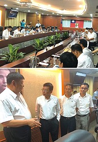 交通部30日下午召開連江縣政府爭取興建馬祖南北竿跨海大橋可行性評估計畫審查會議,上圖立委陳雪生首先發言,下圖:交通部政務次長王國材(左2)與陳雪生、副縣長王忠銘等交換意見。(圖:陳雪生國會辦公室)