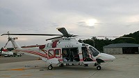 凌天航空引進全新義大利Agusta公司製造AW169豪華型直升機昨天傍晚進駐馬祖。(圖/文:曹重偉)