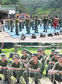 上圖:役男實施擒拿術基礎課程。下圖:役男專心的學習繩結課程。(圖/文:江耿逸)