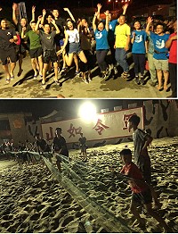 東莒於6日晚間7時進行今年牽罟體驗的「第二拉」,現場湧入大批民眾前來參加,東莒島主張予柔也親臨現場,大讚牽罟活動非常特別及有趣。(圖/文:蔡夢玲)