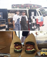 勝利堡與Everywhere手作餐車合作推出三款美味漢堡,限量200份半天就被搶購一空。(圖/文:馮紹夫、勝利堡)