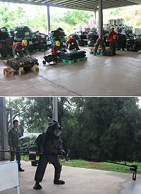 (上圖)庫管排測驗彈藥搬運作業。(下圖)未爆組測驗未爆彈處理作業。(圖/文:蔡文尹)