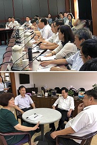 　行政院22日審查馬祖南北竿跨海大橋可行性評估計畫會議，由國發會主委陳美伶主持，在會議前，劉增應、陳雪生、張永江拜會主委陳美伶就相關進行會前會討論。（圖：連江縣政府）