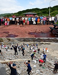 你的馬祖,我的地球撿(減)塑淨灘活動25日傍晚在珠螺澳口活力登場,環保志工及附近村莊民眾熱情參與,百餘位軍民協力讓珠螺澳口恢復潔淨。(圖/文:曹重偉)