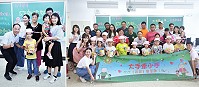 東引國小迎新活動,爸爸媽媽陪著孩子一起到校,校長王禮民為新生戴上狀元帽,祝福學習順利。(圖:東引國小)