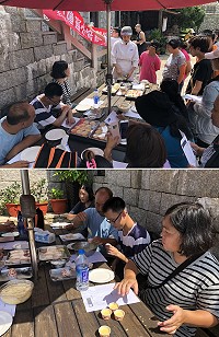 　民政處1日在北竿芹沃為身障者規劃一場烘焙研習課程，學員們各個專心學習體驗烘焙樂趣。（圖／文：陳鵬雄）