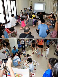 　今年閱讀推廣「閱來閱有趣」系列活動南竿場次2日上午在馬港圖書館溫馨登場，現場有寶寶圖卡配對、看圖說故事趣味競賽，還邀請「我家的冰箱在海邊」作者鄭惠琴老師分享導讀，親子們度過充實歡樂的一天。（圖／文：曹重偉）。
