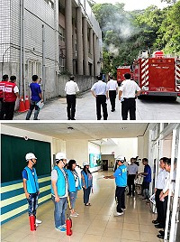 為提升火災現場救災人員之安全管制,連江縣消防局4日特於南竿體育館進行火場指揮及救災安全演練,模擬內部健身房裝修不慎起火燃燒,並有人員逃生時不慎受困其中,過程順暢逼真。(圖/文:曹重偉)