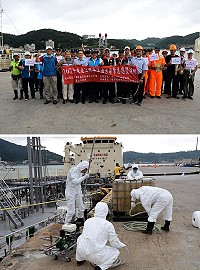 連江縣環境資源局12日特於福澳港舉辦107年度連江縣海洋污染緊急應變實兵模擬演練,過程順利逼真。(圖/文:曹重偉)
