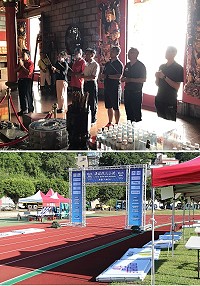馬祖鐵人三項賽事場域、賽道已大致布置完成,縣長劉增應13日也特別前往馬祖境天后宮祈求賽事平安順利。(圖/文:吳嘉榮)