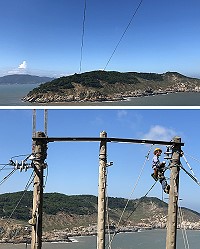 橋仔至大坵空中電纜完成最艱鉅的空中電纜架接任務,大坵島可望在1週內恢復供電。(圖/文:陳鵬雄)