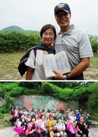 (上圖)退伍袍澤及眷屬與砲歷書合影留念。(下圖)退伍袍澤及眷屬於短坡陣地合影。(圖/文:謝佳宏)