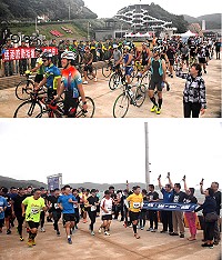 2018馬祖第2屆鐵人三項開跑,困難賽道讓選手留下深刻印象,國手級「張家班」姐弟張婷婷、張家豪包辦標鐵菁英組男女冠軍。(圖/文:馮紹夫)