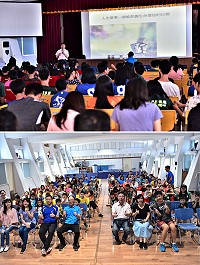 　連江縣友善校園生命教育講座，劉北元到東引國中小分享自己的「悔悟與重生」。（圖／文：陳其敏） 