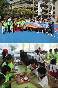 台北市天母國小26日與仁愛國小進行校際交流,體驗打鼓樂趣與手作地瓜餃。(圖/文:吳嘉榮)