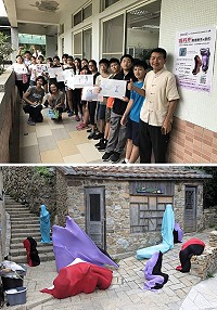 閱讀推廣計畫系列活動邀請到知名作家白靈老師指導彈性布肢體創作課程,以邊玩邊創作的學習方式,引導學員進行文字創作,帶領同學到牛角等地進行肢體與圖像的創作。(圖/文:曹重偉)