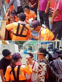 一來馬旅客於搭乘南北竿航班下船時不慎跌倒受傷,岸巡協助進行初步傷口清潔及包紮處理之後送醫。(圖:金馬澎分署第十岸巡隊)