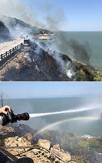 北竿環島北路納骨堂下方坡地,3日上午10時許驚傳火燒山意外。(圖/文:陳鵬雄)