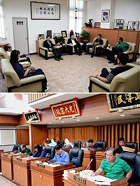 縣議會第6屆第8次定期大會4日開議,議員們完成報到手續並召開預備會議;縣長劉增應、秘書長張龍德專程前往拜會,受到議長張永江、副議長陳書建及議員們的熱情歡迎。(圖/文:曹重偉)