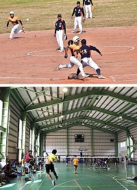 　（上圖）107年縣運慢速壘球比賽，在東引鄉東湧運動公園熱烈開打。（圖／文：陳其敏）；（下圖） 縣運羽球會外賽6日北竿開打，中正國中贏得國中組冠軍，摘下今年縣運第1面金牌。（圖／文：陳鵬雄）