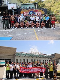 (上圖)敬軍團成員與兩棲連官兵合影。(下圖)主任與敬軍團於機場門口合影。(圖/文:江耿逸)