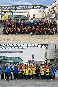 離島選手12日陸續搭船前來南竿參加縣運會內賽,縣長劉增應、議長張永江與教育處長陳冠人專程前往福澳碼頭迎接。(圖:吳嘉榮、教育處)