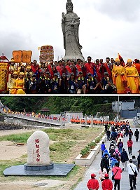 媽祖在馬祖昇天祭祭祀大典盛大登場,來賓們列好隊後從大門出發徒步走完參拜步道,相當壯觀;大典由縣長劉增應主祭,流程仿古禮進行,結束後特別合影留念。(圖/文:曹重偉)