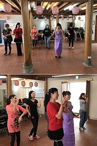 山隴社協21日辦理新住民舞蹈教學第2場次,講師賓氏她教導大家學習柬埔寨傳統舞蹈。(圖/文:吳嘉榮)