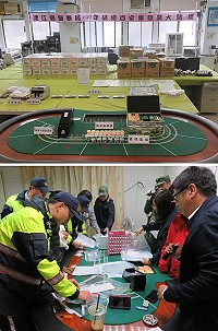 連江縣警察局於清水村郊破獲一處百家樂大賭場,現場帶回11名員工及賭客,依賭博罪將相關人等移送連江地檢署偵辦,查扣賭資及抽頭金高達294萬5178元是歷年之冠。(圖:連江縣警察局南竿警察所)