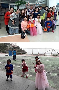 敬恆附幼慶祝萬聖節,變裝遊街討糖去。(圖/文:宋幸儒)
