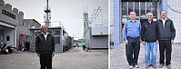 左圖:東引發電廠長林耀宏屆齡退休,告別44餘年職場生涯。右圖:陳火燦(中)、林耀宏與劉增祿(左)三位前後任廠長合影於東引發電廠辦公室。(圖/文:陳其敏)