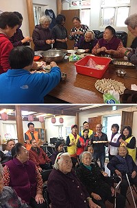 山隴社協107年長青學苑樂齡手工藝製作與道地美食傳承分享課程,第1場水餃製作暨馬祖紅十字支會贈龜桃與長輩食用,社協理事長曹以標表示感謝。(圖:吳嘉榮)