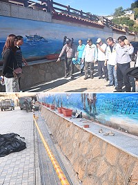 津沙海堤出現嚴重龜裂與傾斜,議員昨日前往現場了解,工務處也表示盡快修復。(圖/文:馮紹夫)