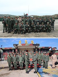 (上圖)指揮官與莒光機步連官兵合影。(圖/文:葉峻廷);(下圖)指揮官頒發亮島守備隊團體加菜金。(圖/文:江耿逸)
