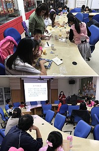 　家庭教育中心辦理親子共學活動，讓親子共同製作愛的相框，並讓家長們學習多表達關愛。（圖／文：吳嘉榮）