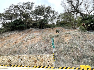 　北竿87水災道路邊坡坍方復原陸續發包施工中，大部份區域採掛網植生工法。（圖／文：陳鵬雄）
